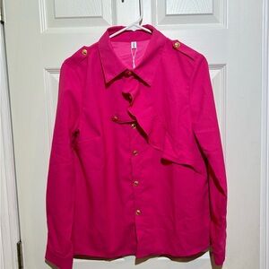 Oshoplive Pink Utility Ruffle Button up Blouse Sz S